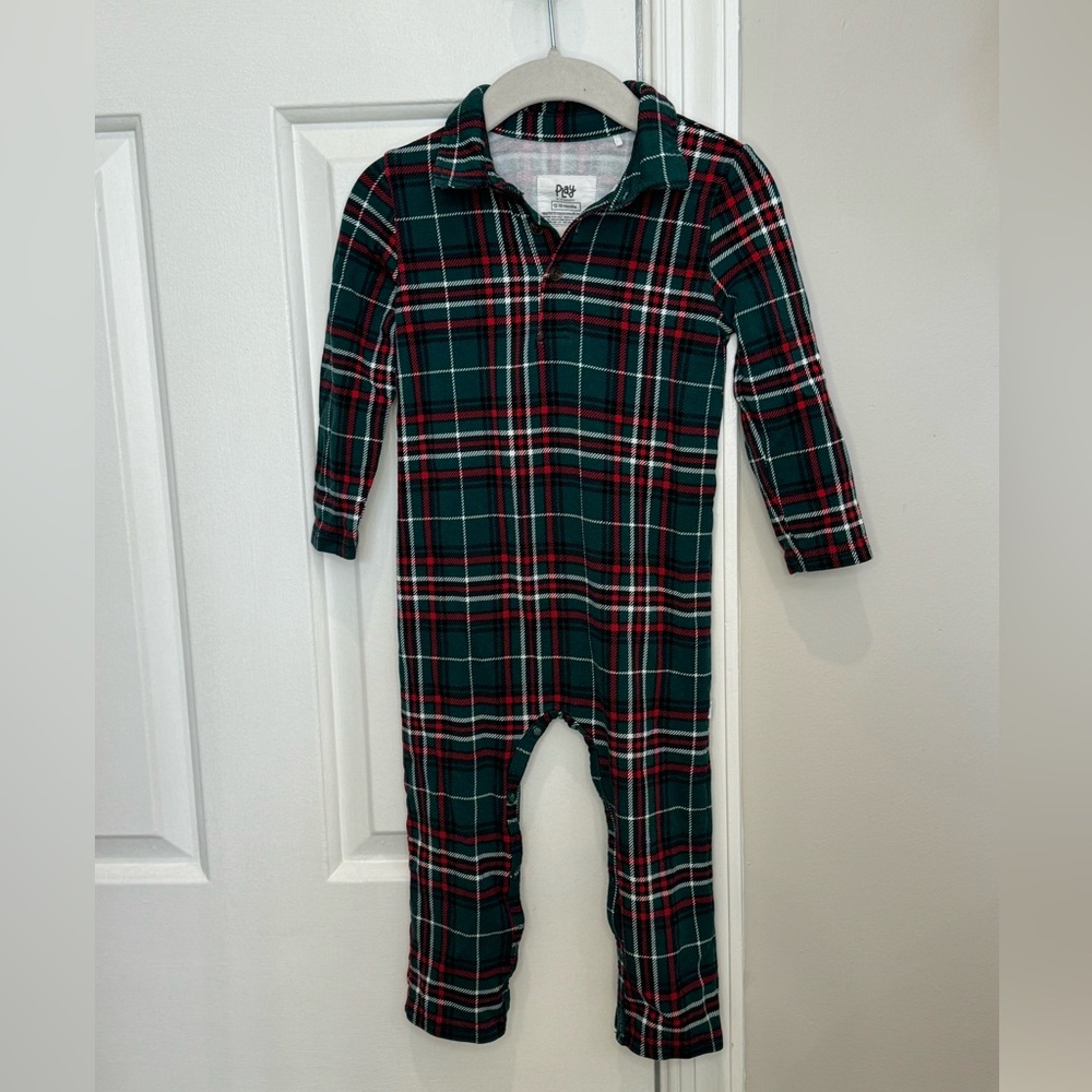 Little Sleepies Evergreen Plaid Polo Romper - 12-18m